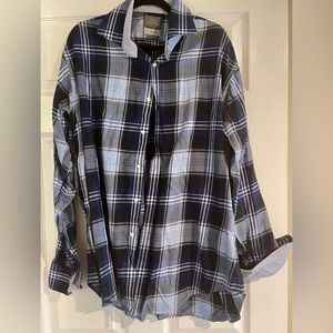 Thomas Dean Button Up Dress Shirt Blue & Black Plaid Men's XL